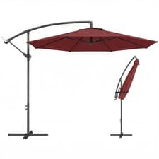Image of Outsunny 3(m) Garden Banana Parasol Cantilever Umbrella w/ Base, Wine Red