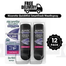Image of 12 X Nicorette Quickmist SmartTrack 1mg Mouthspray, Cool Berry (2 x 150 sprays)