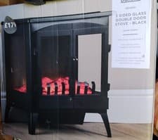 Image of 3 Sided Glass Double Doored Electric Stove, Black, Dunelm, RRP £179