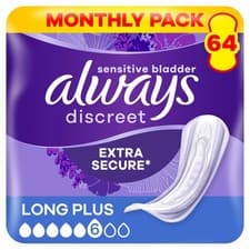 Image of Always Discreet Long Plus Incontinence Pads 64 Pads (4 x 16 Pieces) Monthly Pack