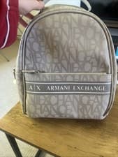 Image of Beige Armani Logo Backpack