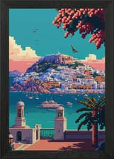 Image of Ibiza Pixel Art Framed Wall Art Poster Canvas Print Picture