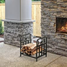 Image of Firewood Log Rack Curved Fireplace Log Holder w/ Handles Outdoor Indoor Black