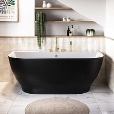 Image of Freestanding Matt Black Back to Wall Double Ended Bath 1650 x 780mm -  MAN1650MB