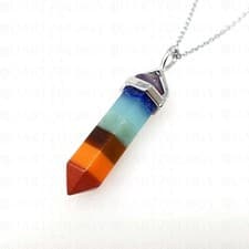 Image of 7 Chakra Necklace Point Cut Crystal Pillar Pendant 925 Sterling Silver Chain UK