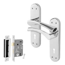 Image of Chrome Internal Door Handles - Latch, Bathroom & Key Lock Backplate Handle Sets