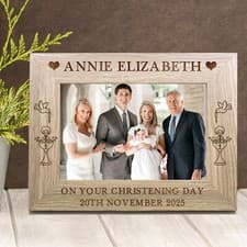 Image of Personalised Christening Day Photo Frame Custom Engraved Wooden Keepsake Gift