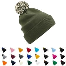 Image of Snowstar Beanie Hats Mens Womens Two Tone Bobble Pom Pom Winter Headwear Unisex
