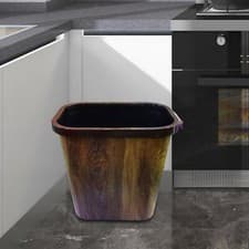 Image of Waste Bin Retro Paper Basket Mimetic Wood Grain for Bathroom