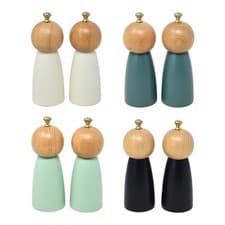 Image of Salt & Pepper Mill 17cm Multicoloured Wood Manual Grinder Golden Knob Shaker Set