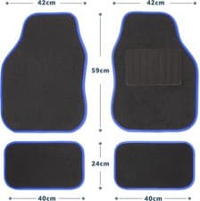 Image of Universal Car Mats Carpet 4 Piece Set Blue Trim Front Rear Non Slip