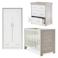 Image of Obaby Nika Mini Nursery Set - 3 Piece - Cot Bed, Changer & Wardrobe - Grey White