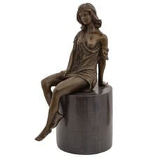Image of A bronze erotic art sculpture of a semi nude female 27cm