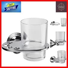 Image of Durable Chrome & Glass Toothbrush Tumbler Holder Easy Fit Rust Free 1 Pc