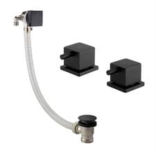 Image of Bath Filler Waste Overflow w/ 2x Deck Side Valves Square Slim Pop Up Matt Black