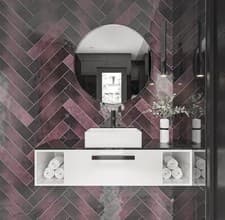 Image of 10.7x53cm Burgundy Victorian Metro Tiles Wavy Gloss Ceramic Brick Wall - 1 SQM