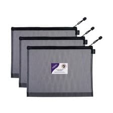 Image of Snopake Foolscap Eva Mesh Zippa-Bag High Capacity Black (3 Pack) Water Resistant