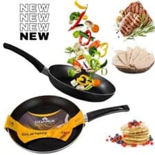 Image of Frying Pan with Glass Lid Aluminum Black Non Stick Deep Fry Pan Induction Hobs