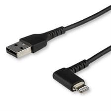 Image of StarTech 3ft (1m) Durable USB A to lightening Cable - Black 90 Right Angled H...