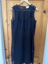 Image of DKNY Blue Stripe Mesh Midi Sheath Dress