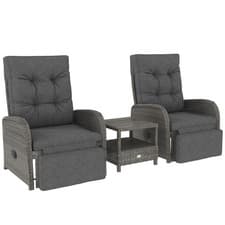 Image of Outsunny 3 Pieces Rattan Bistro Set with Cushions for Outdoor, Grey