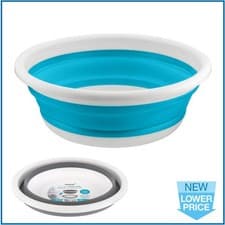 Image of Collapsible BLUE Round Wash Basin 9L Bowl Space Saving Camping Washing 38cm