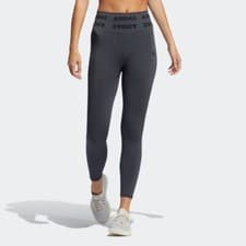 Image of adidas Training Aeroknit 7/8 High Rise Leggings Womens Fitness Grey Ladies Gym