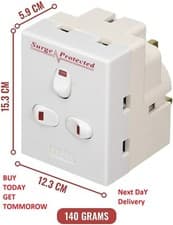 Image of 3 way switched surge protected 13A adaptor 3 UK mains plug-in with NEON switched