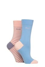 Image of Womens Bamboo Socks in Striped / Plain Designs, Soft & Breathable - 2 Pairs Elle