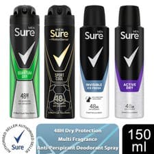 Image of Sure Men Anti-Perspirant 48 Hour Protection Deodorant Spray, 6 Pack, 150ml