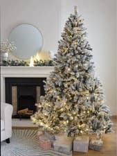 Image of 6ft Flocked Pre-lit Downswept Pine Christmas Tree Green Elegant Holiday Decor