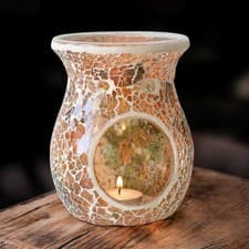 Image of Large Brown Mirrored Crackle Glass Oil Burner – Mosaic Wax Melt Burner