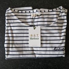 Image of Barbour Dalmore Stripe Dress White/Navy Size 10 New