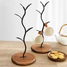 Image of Metal Mug Tree Kitchen Mug Holder For Coffee Mugs & Tea Cups Rack 5 Hooks Home