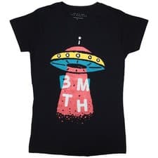 Image of Bring Me The Horizon T Shirt Ufo band logo new Official Womens Skinny Fit Black