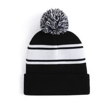 Image of Pom-Pom Knit Beanie Cozy Striped Winter Hat Men Women Warm Soft Cap Outdoor