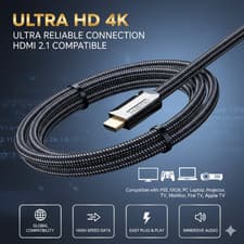 Image of FLAT 4K HDMI CABLE 2.1 ULTRA HIGH SPEED GOLD PLATED BRAIDED LEAD 2160P 3D UHD