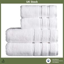 Image of Plush Turkish Cotton 600GSM Absorbent Bath Hand Towel Set 4 Piece Set White