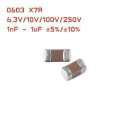 Image of 0603 X7R SMD/SMT 6.3V/10V/100V/250V 1nF ~ 1uF ±5%/±10% Ceramic Capacitors