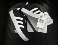 Image of ADIDAS VL Court 3.0 Kids Shoes Black Suede Trainers Comfortable Cushioned Sneake