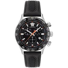 Image of Versace VE2U00122 Hellenyium Chrono silver black Leather Men's Watch NEW