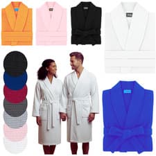 Image of UNISEX WAFFLE BATH ROBE 100% EGYPTIAN COTTON SOFT HOTEL SPA SHAWL DRESSING GOWN