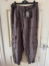 Image of Women's All Saints Frieda Tencel Brown Cargo Cuffed Trousers. Size UK12. NWT