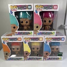Image of Funko Pop Trolls Lot Good Luck Trolls Teal, Pink, Orange, Yellow, Blue