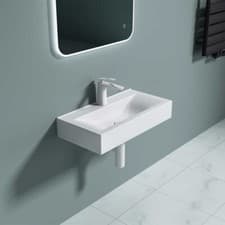 Image of Bathroom Wash Basin Ceramic Countertop Wall Hung Rectangle White Sink 600x310mm