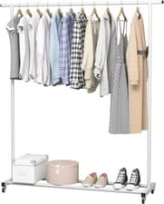 Image of Standard Rod Simple Rolling Metal Clothing Rack Garment Rack Organizer Freestand