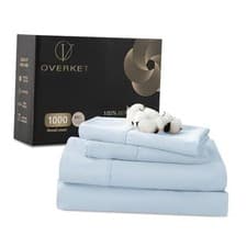 Image of 100% Egyptian Cotton Sheets Size 1000 Thread Count Sateen Weave King Light Blue