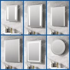 Image of Bathroom Mirror LED Illuminated Modern Rectangular Wall Mounted Battery Powered