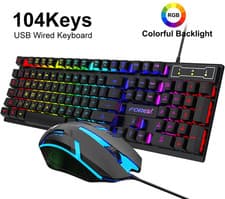 Image of Rainbow RGB LED Gaming Keyboard Mouse Set USB Wired Backlit for PC Laptop UK