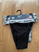 Image of Reebok Size 8 (XS) Black & Grey Cotton Tanga Briefs Knickers 3 Pack BNWT New